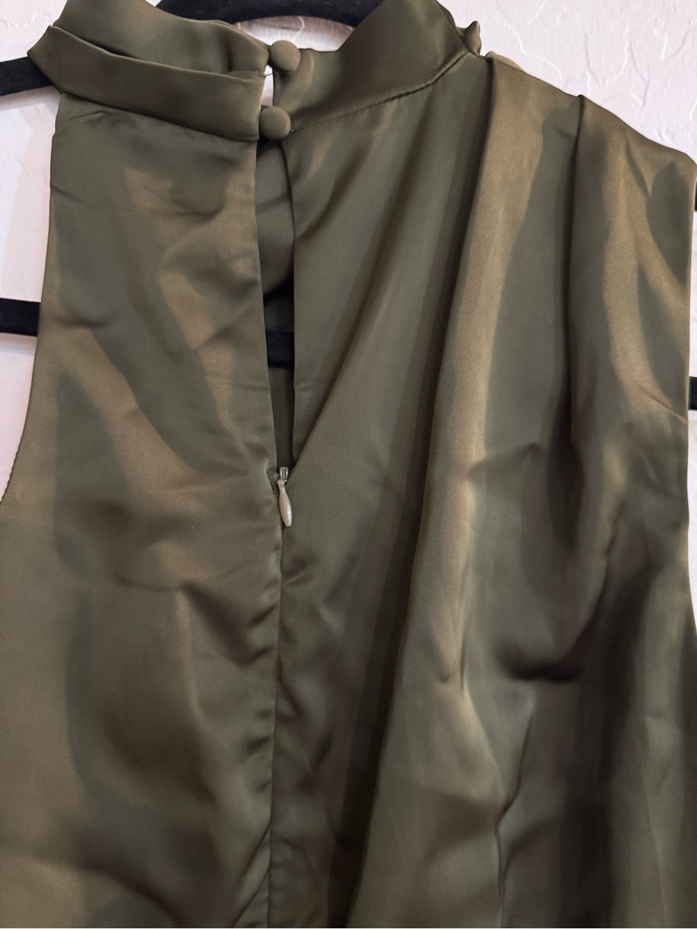 LULUS Distinctive Charm Olive Green Satin Asymmetrical Mock Neck Maxi Dress S - Picture 9 of 13